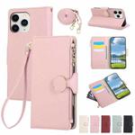 For iPhone 11 Pro Max Round Buckle Zipper Wallet Leather Phone Case with Crossbody Strap(Pink)