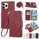 For iPhone 11 Pro Max Round Buckle Zipper Wallet Leather Phone Case with Crossbody Strap(Red)