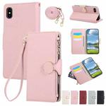 For iPhone X / XS Round Buckle Zipper Wallet Leather Phone Case with Crossbody Strap(Pink)