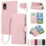 For iPhone XR Round Buckle Zipper Wallet Leather Phone Case with Crossbody Strap(Pink)