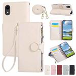 For iPhone XR Round Buckle Zipper Wallet Leather Phone Case with Crossbody Strap(White)