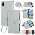 For iPhone XS Max Round Buckle Zipper Wallet Leather Phone Case with Crossbody Strap(Sky Blue)