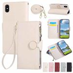 For iPhone XS Max Round Buckle Zipper Wallet Leather Phone Case with Crossbody Strap(White)