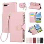 For iPhone 7 Plus / 8 Plus Round Buckle Zipper Wallet Leather Phone Case with Crossbody Strap(Pink)