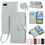 For iPhone 7 Plus / 8 Plus Round Buckle Zipper Wallet Leather Phone Case with Crossbody Strap(Sky Blue)