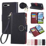 For iPhone 7 Plus / 8 Plus Round Buckle Zipper Wallet Leather Phone Case with Crossbody Strap(Black)