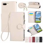 For iPhone 7 Plus / 8 Plus Round Buckle Zipper Wallet Leather Phone Case with Crossbody Strap(White)