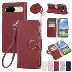 For Google Pixel 9a Round Buckle Zipper Wallet Leather Phone Case with Crossbody Strap(Red)