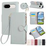 For Google Pixel 9a Round Buckle Zipper Wallet Leather Phone Case with Crossbody Strap(Sky Blue)