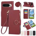 For Google Pixel 9 / 9 Pro Round Buckle Zipper Wallet Leather Phone Case with Crossbody Strap(Red)