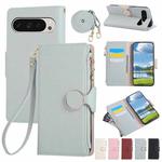 For Google Pixel 9 / 9 Pro Round Buckle Zipper Wallet Leather Phone Case with Crossbody Strap(Sky Blue)