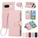 For Google Pixel 8 Round Buckle Zipper Wallet Leather Phone Case with Crossbody Strap(Pink)