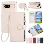 For Google Pixel 8 Round Buckle Zipper Wallet Leather Phone Case with Crossbody Strap(White)