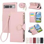 For Google Pixel 7 Pro Round Buckle Zipper Wallet Leather Phone Case with Crossbody Strap(Pink)