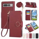 For Google Pixel 7 Pro Round Buckle Zipper Wallet Leather Phone Case with Crossbody Strap(Red)