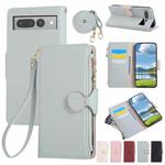For Google Pixel 7 Pro Round Buckle Zipper Wallet Leather Phone Case with Crossbody Strap(Sky Blue)