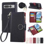 For Google Pixel 7 Pro Round Buckle Zipper Wallet Leather Phone Case with Crossbody Strap(Black)
