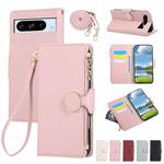 For Google Pixel 8 Pro Round Buckle Zipper Wallet Leather Phone Case with Crossbody Strap(Pink)