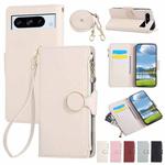 For Google Pixel 8 Pro Round Buckle Zipper Wallet Leather Phone Case with Crossbody Strap(White)
