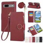 For Google Pixel 7a Round Buckle Zipper Wallet Leather Phone Case with Crossbody Strap(Red)