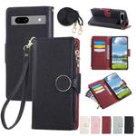 For Google Pixel 7a Round Buckle Zipper Wallet Leather Phone Case with Crossbody Strap(Black)