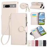 For Google Pixel 7a Round Buckle Zipper Wallet Leather Phone Case with Crossbody Strap(White)