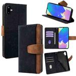 For Samsung Galaxy F06 5G Color Stitching Skin Feel Leather RFID Blocking Phone Case(Black)