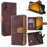 For Samsung Galaxy Xcover 7 5G Color Stitching Skin Feel Leather RFID Blocking Phone Case(Brown)