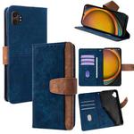 For Samsung Galaxy Xcover 7 5G Color Stitching Skin Feel Leather RFID Blocking Phone Case(Blue)