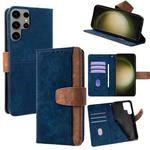 For Samsung Galaxy S23 Ultra 5G Color Stitching Skin Feel Leather RFID Blocking Phone Case(Blue)