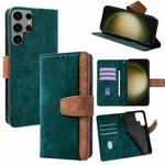 For Samsung Galaxy S23 Ultra 5G Color Stitching Skin Feel Leather RFID Blocking Phone Case(Green)