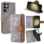 For Samsung Galaxy S23 Ultra 5G Color Stitching Skin Feel Leather RFID Blocking Phone Case(Grey)