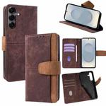 For Samsung Galaxy S25+ 5G Color Stitching Skin Feel Leather RFID Blocking Phone Case(Brown)