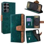 For Samsung Galaxy S25 Ultra 5G Color Stitching Skin Feel Leather RFID Blocking Phone Case(Green)