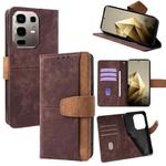 For Infinix Note 50x 5G Color Stitching Skin Feel Leather RFID Blocking Phone Case(Brown)