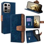 For Infinix Note 50x 5G Color Stitching Skin Feel Leather RFID Blocking Phone Case(Blue)