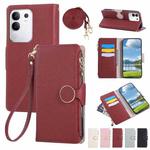 For vivo Y29 4G Round Buckle Zipper Wallet Leather Phone Case with Crossbody Strap(Red)