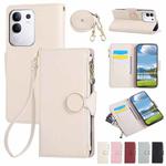 For vivo Y29 4G Round Buckle Zipper Wallet Leather Phone Case with Crossbody Strap(White)