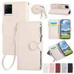 For vivo Y21 / Y33s 4G Global Round Buckle Zipper Wallet Leather Phone Case with Crossbody Strap(White)
