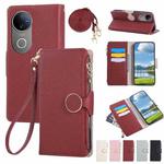 For vivo V50 Round Buckle Zipper Wallet Leather Phone Case with Crossbody Strap(Red)