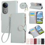 For vivo V50 Round Buckle Zipper Wallet Leather Phone Case with Crossbody Strap(Sky Blue)