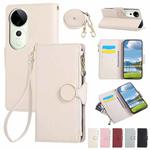 For vivo S19 Pro / V40 / V40 Pro Round Buckle Zipper Wallet Leather Phone Case with Crossbody Strap(White)