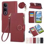 For vivo V50 Lite 5G Round Buckle Zipper Wallet Leather Phone Case with Crossbody Strap(Red)