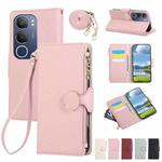 For vivo Y19s / Y29 5G Round Buckle Zipper Wallet Leather Phone Case with Crossbody Strap(Pink)