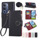 For vivo Y19s / Y29 5G Round Buckle Zipper Wallet Leather Phone Case with Crossbody Strap(Black)