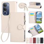 For vivo Y19s / Y29 5G Round Buckle Zipper Wallet Leather Phone Case with Crossbody Strap(White)