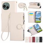 For Sharp Aquos Sense9 Round Buckle Zipper Wallet Leather Phone Case with Crossbody Strap(White)