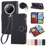 For Honor X60 Pro Round Buckle Zipper Wallet Leather Phone Case with Crossbody Strap(Black)