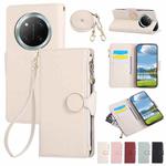 For Honor X60 Pro Round Buckle Zipper Wallet Leather Phone Case with Crossbody Strap(White)