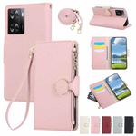 For OPPO A57 / A77 5G Global Round Buckle Zipper Wallet Leather Phone Case with Crossbody Strap(Pink)